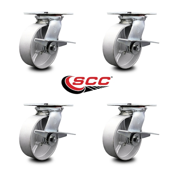 6 Inch Heavy Duty Semi Steel Caster Set With Roller Bearings And Brakes SCC